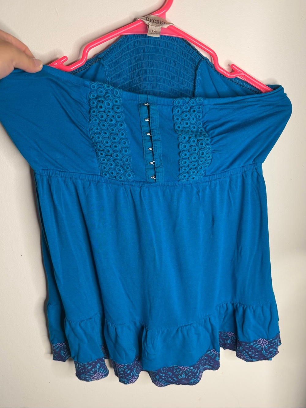 Decree Blue Strapless Crochet-Accent Camisole